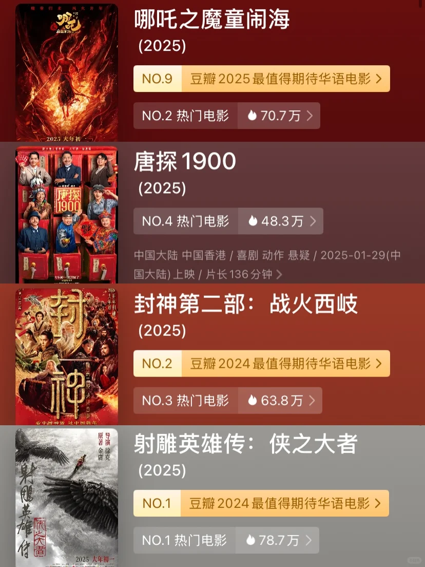 剧荒的请进‼️2025春节档热门电影推荐‼️