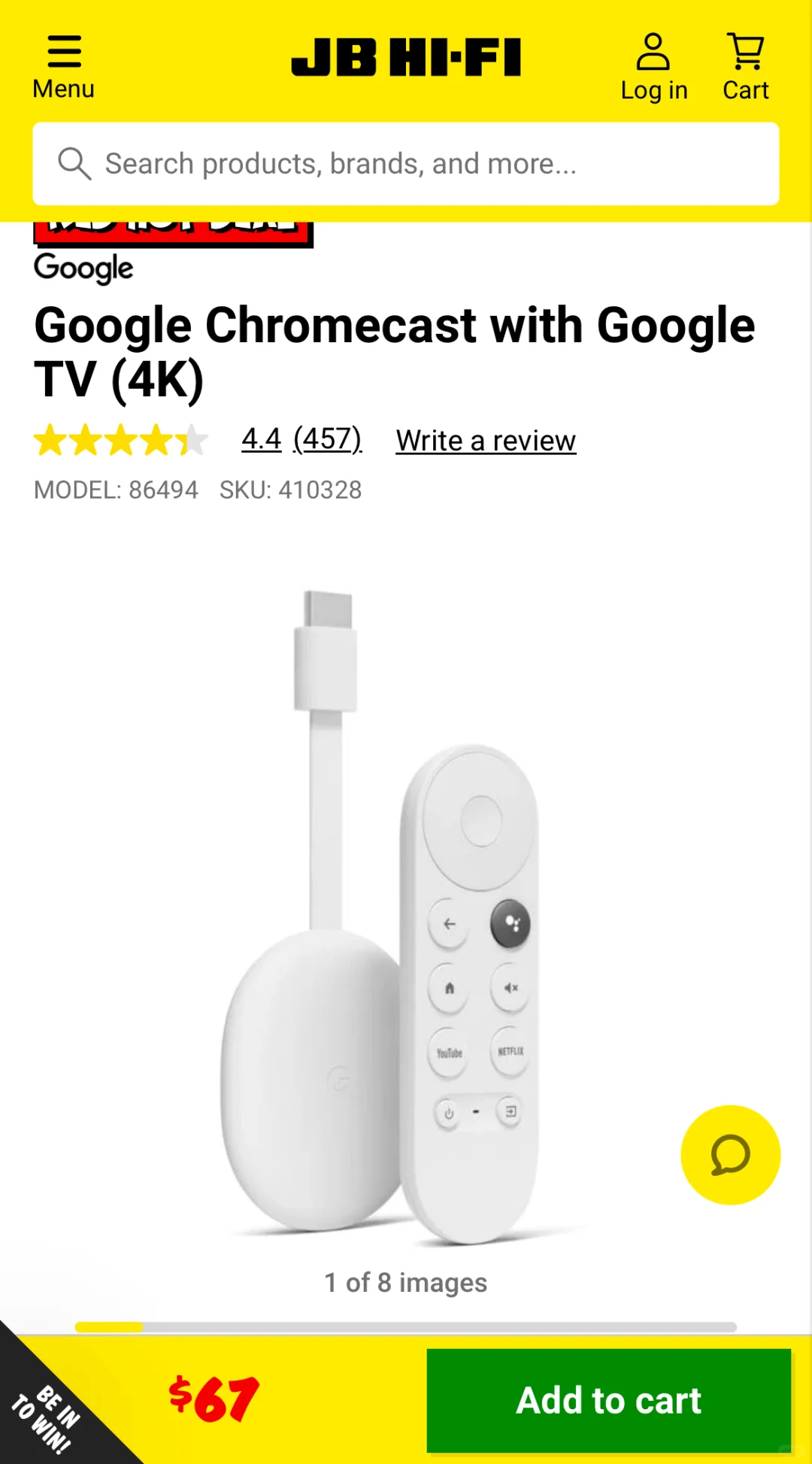 JB Hi-Fi Google TV (4K) $67 历史新低