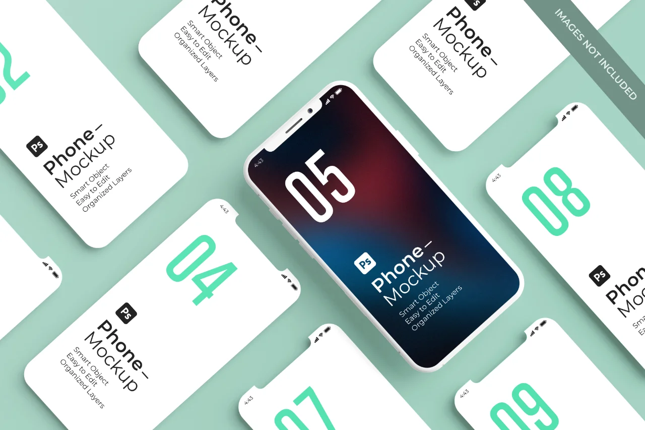 手机端app UI界面展示包装样机贴图