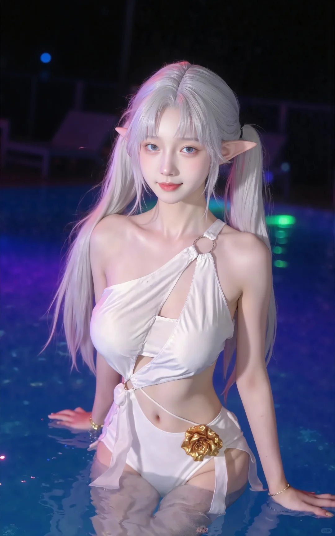 她！来！了！泳池里！精灵！