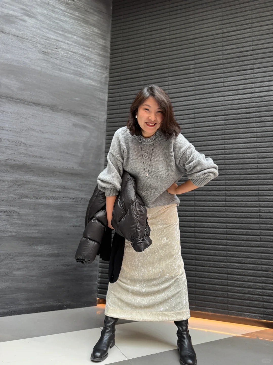 169/130 高大壮苹果型身材冬日显瘦实用穿搭