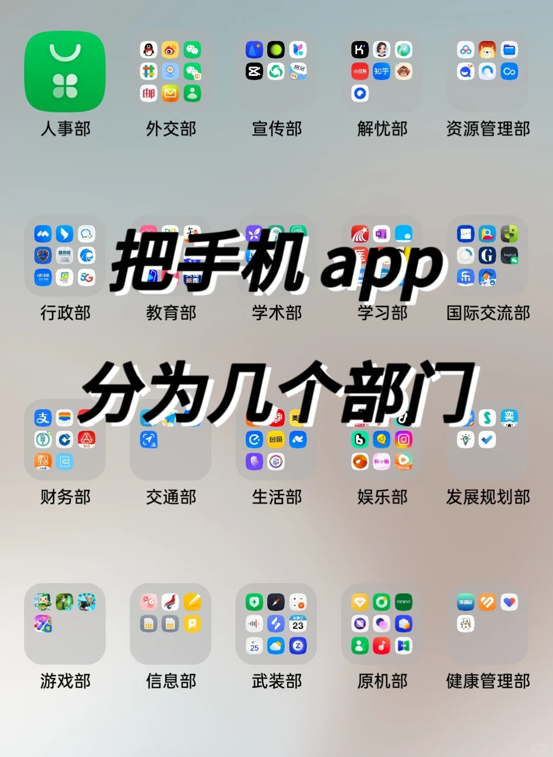 突发奇想把手机📱app 分到几个部门