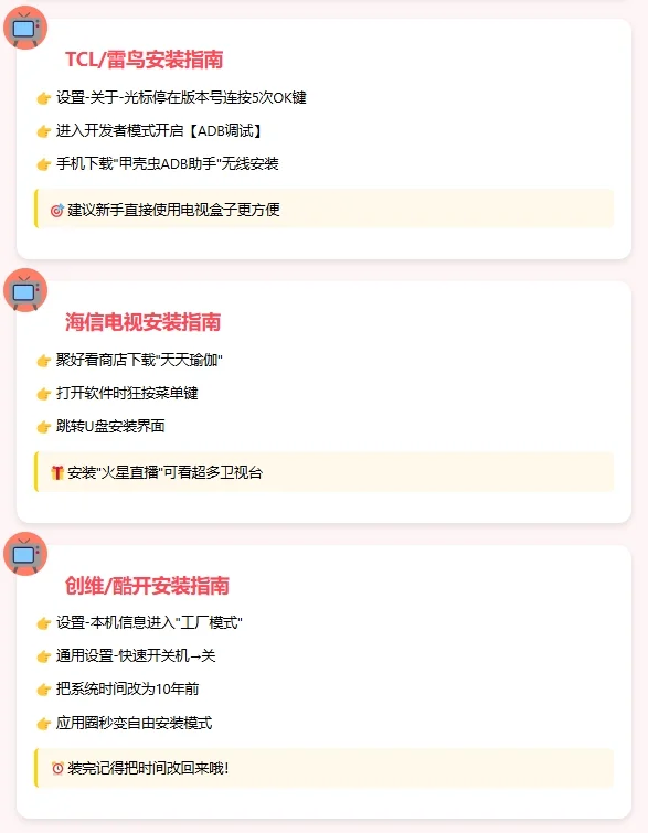 📺 5大热门电视品牌安装第三方APP攻略