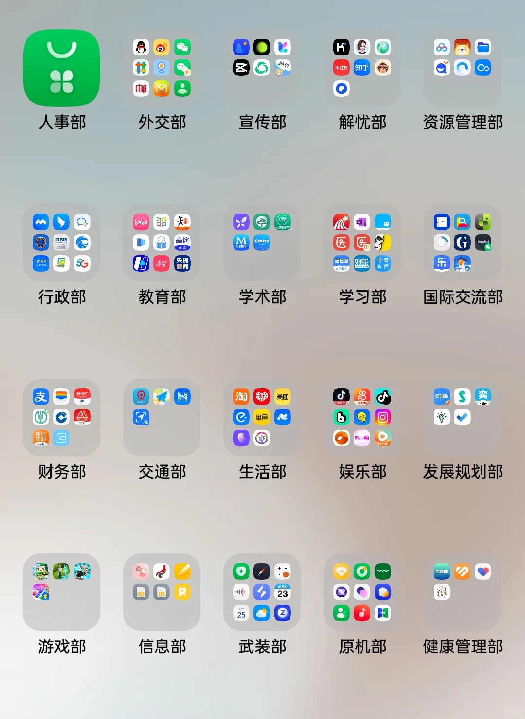 突发奇想把手机📱app 分到几个部门