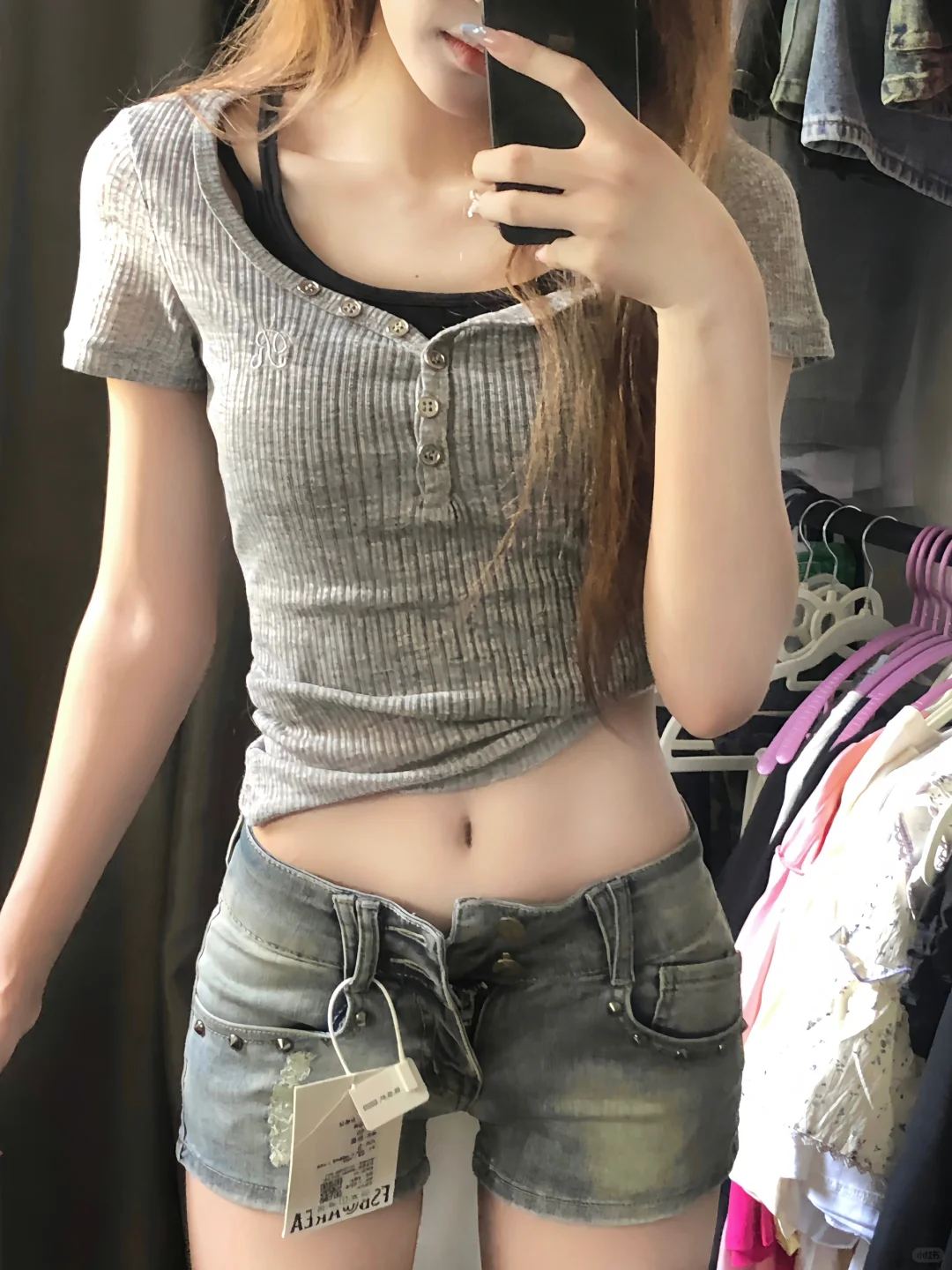 短上衣➕低腰短裤真的很显瘦！