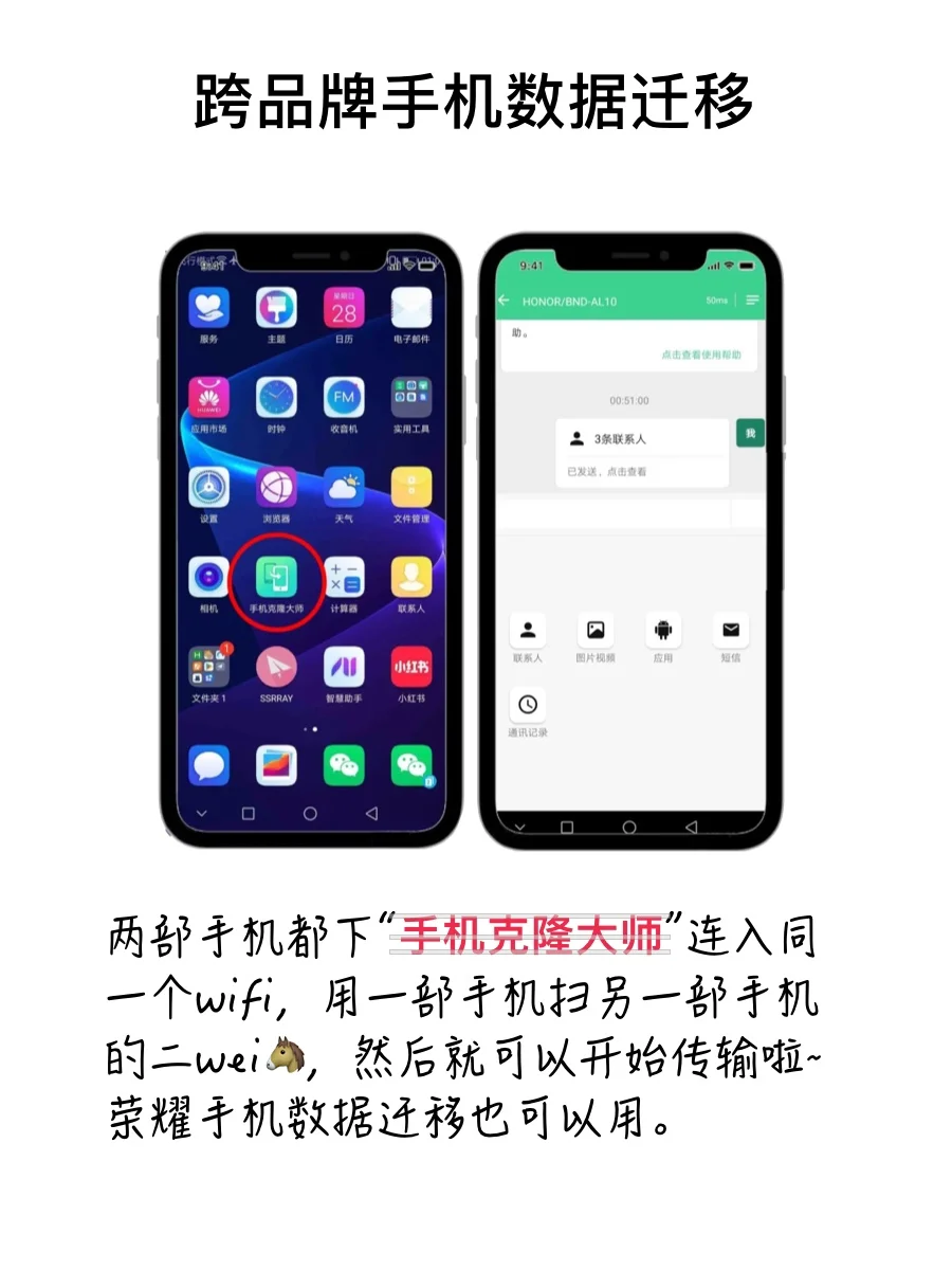 不同品牌新旧手机数据迁移，一键传输✅