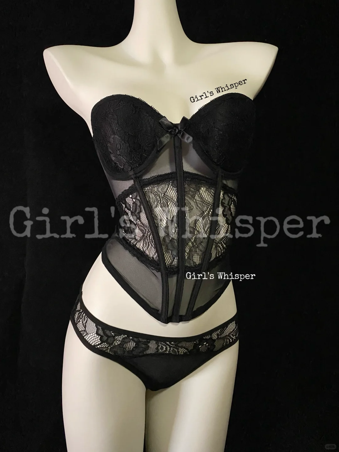 性感黑蕾丝鱼骨胸衣👙
