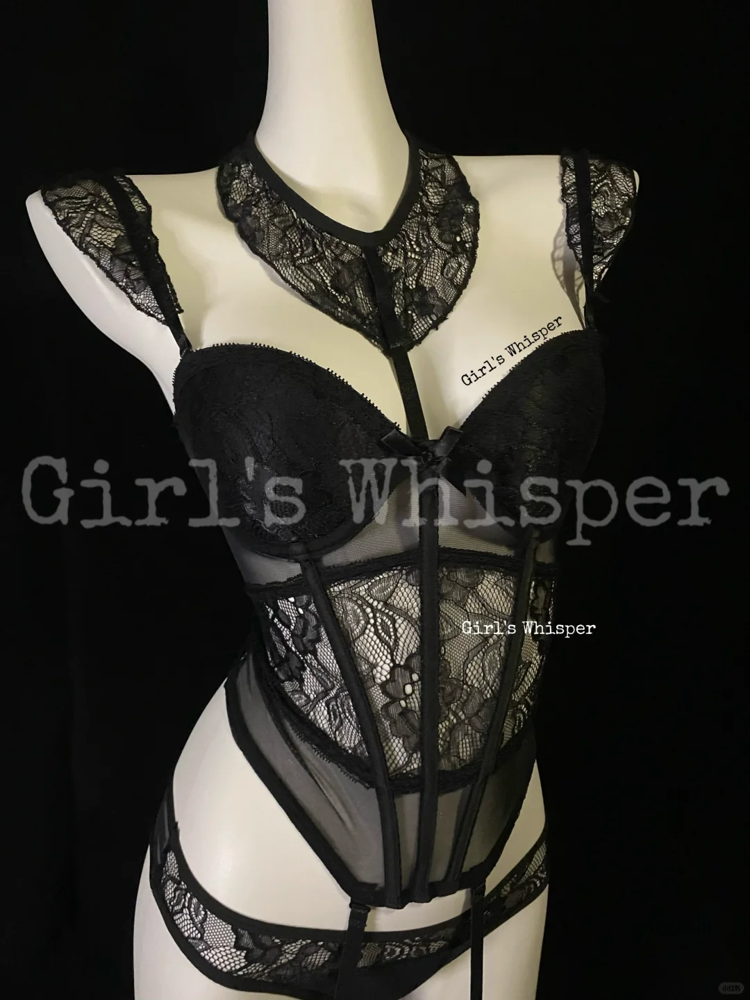 性感黑蕾丝鱼骨胸衣👙