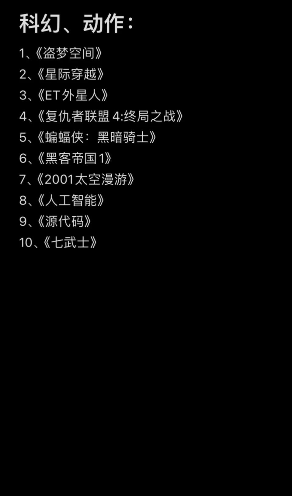 根据自己看过的电影，评选的各类型十佳