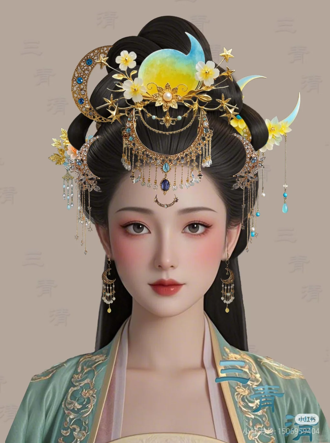 宝髻松松挽就，铅华淡淡妆成。