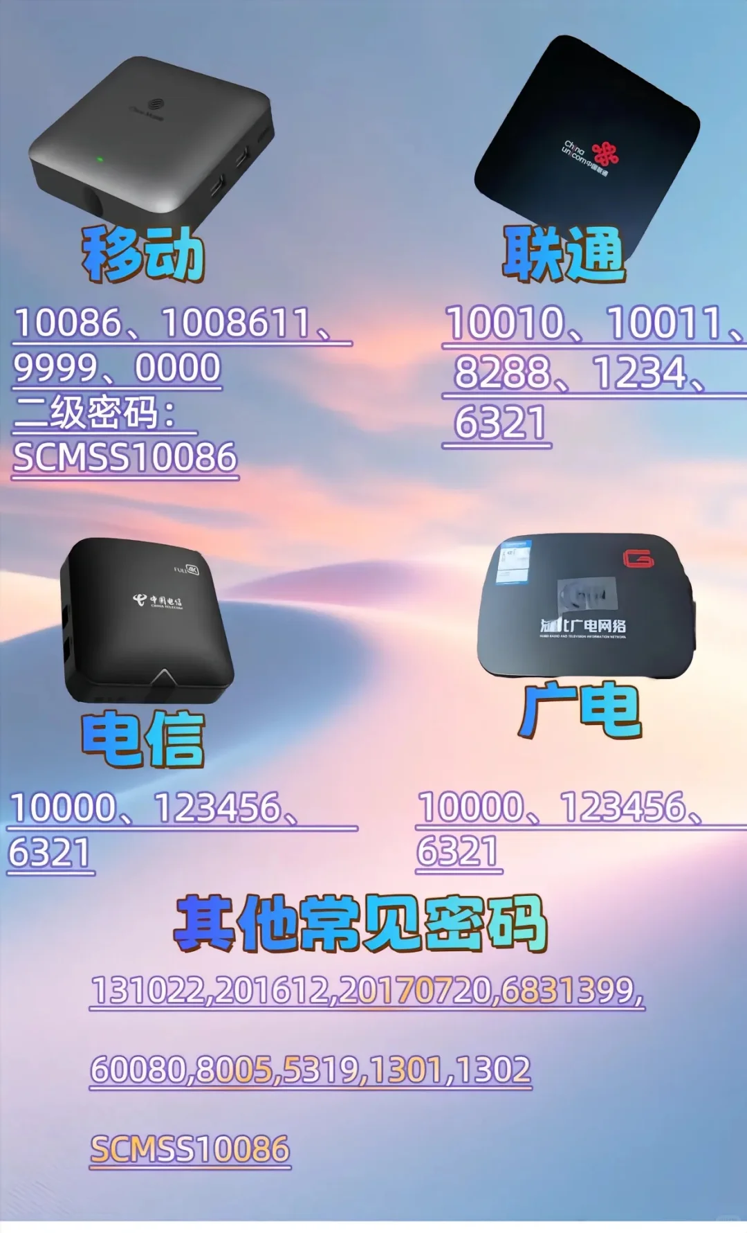 各大机顶盒子超级密码大全