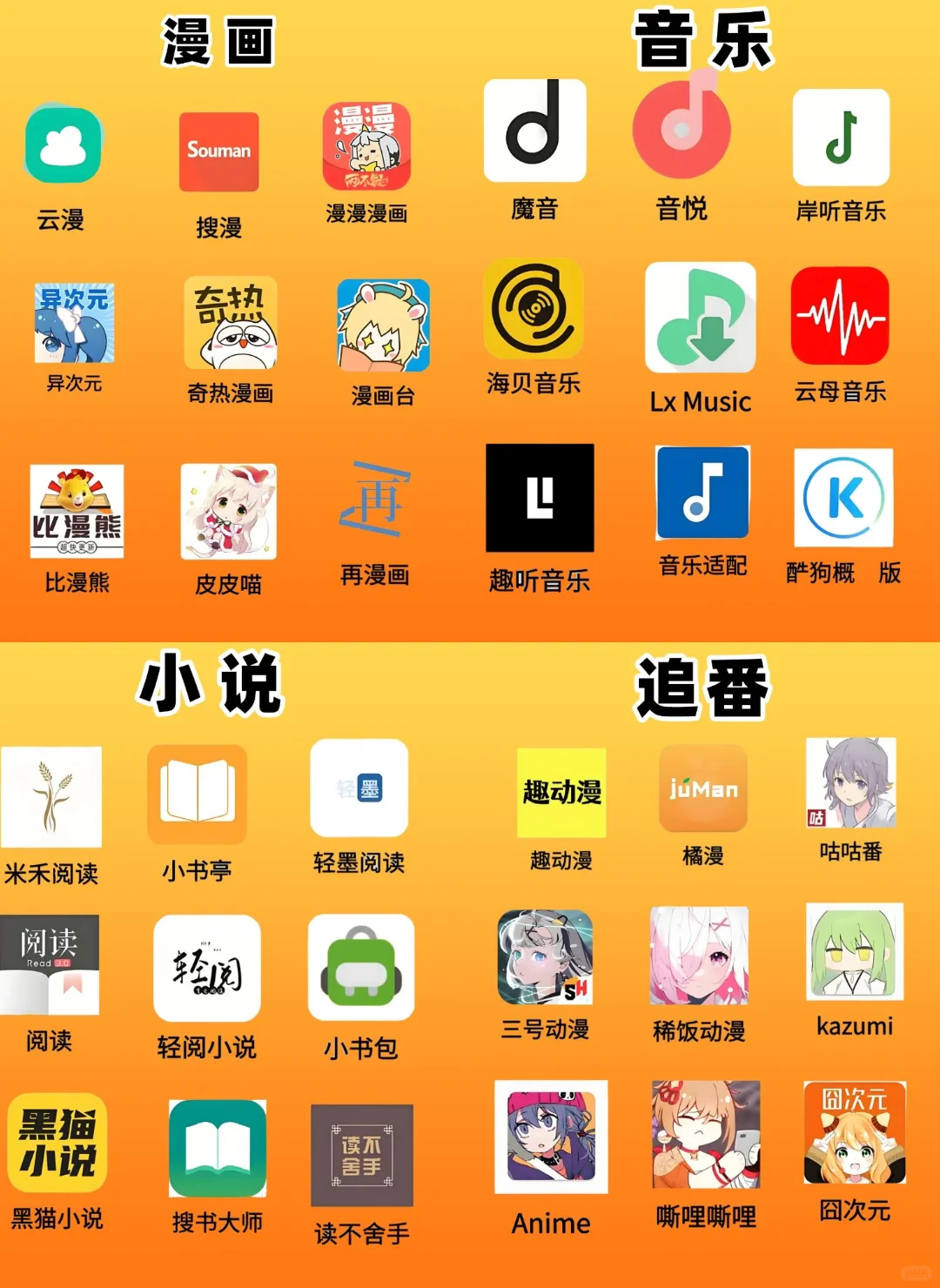 免费看番听歌看小说软件给你整理好了！