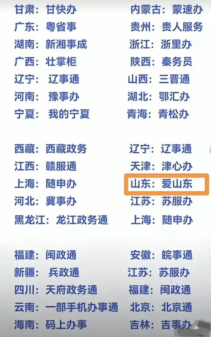 全国各地政务服务平台的名称，山东最有爱。
