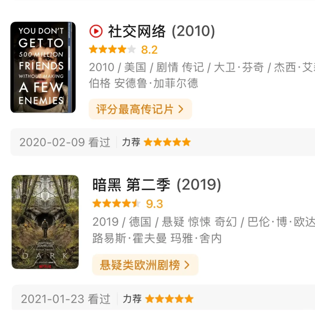 （1）Mark一下文淇力荐的电影🎬