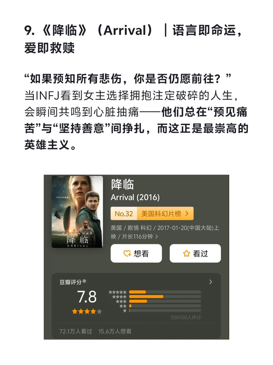 Deepseek评INFJ会喜欢的十部电影🎬