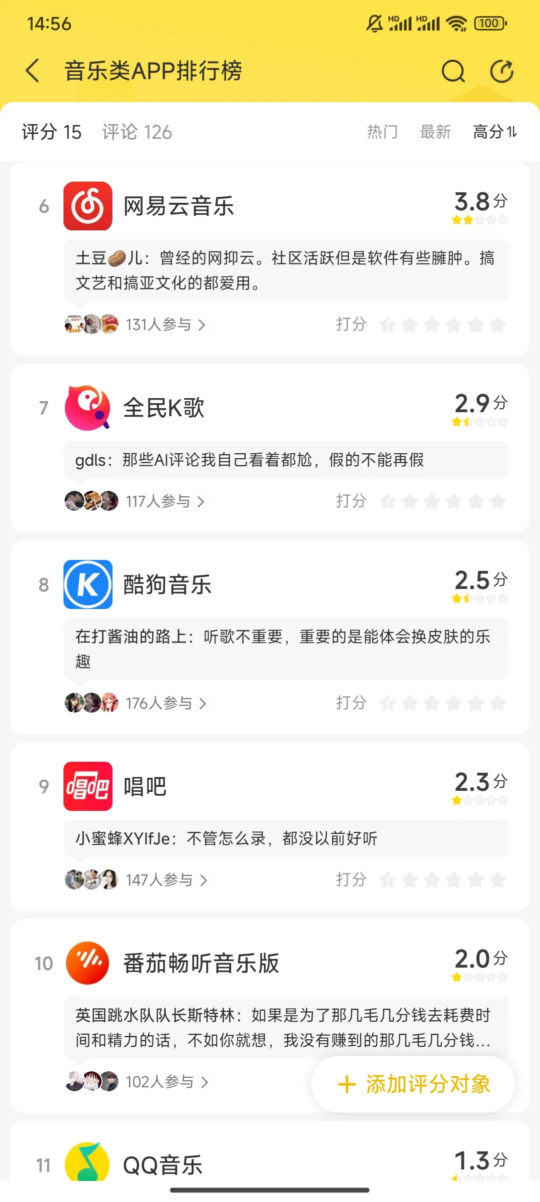 音乐类APP排行榜