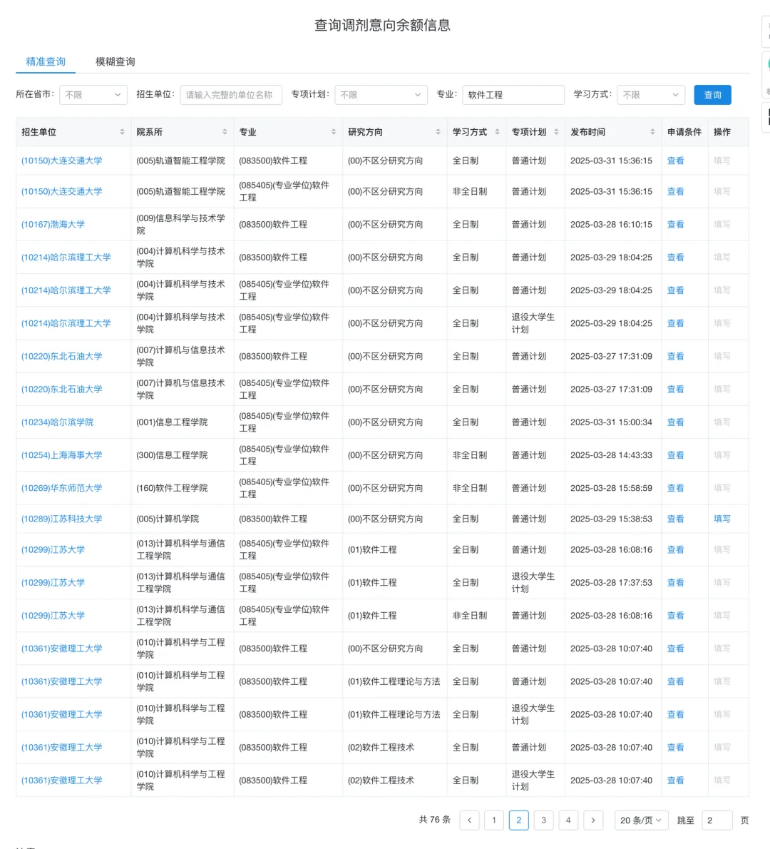 最新软件工程可调剂学校