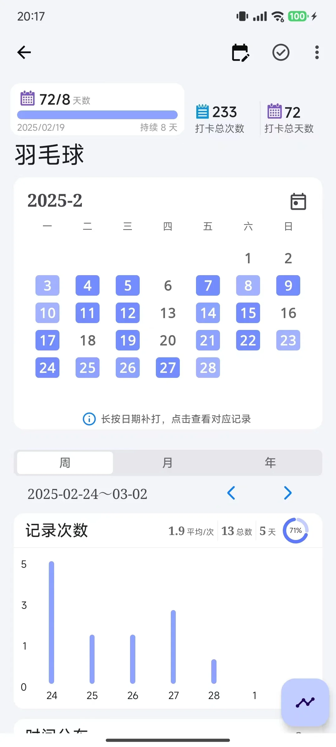安卓全能打卡更新v123，全量时间轴