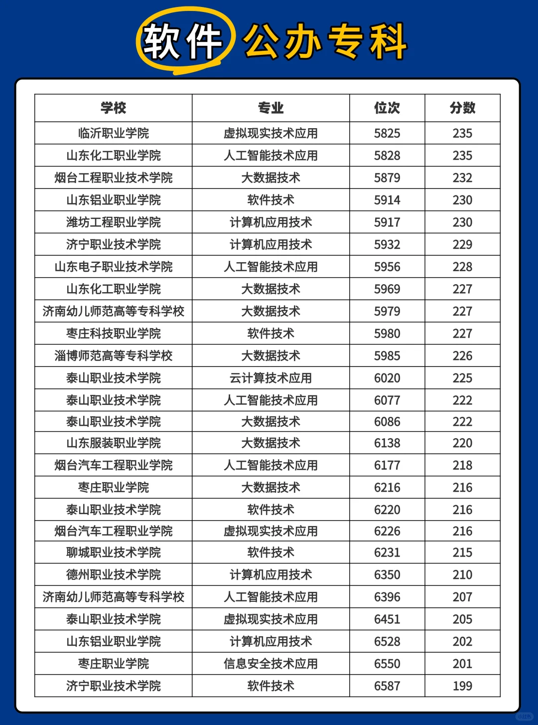 2025山东春考软件大类本专科批次录取最低分