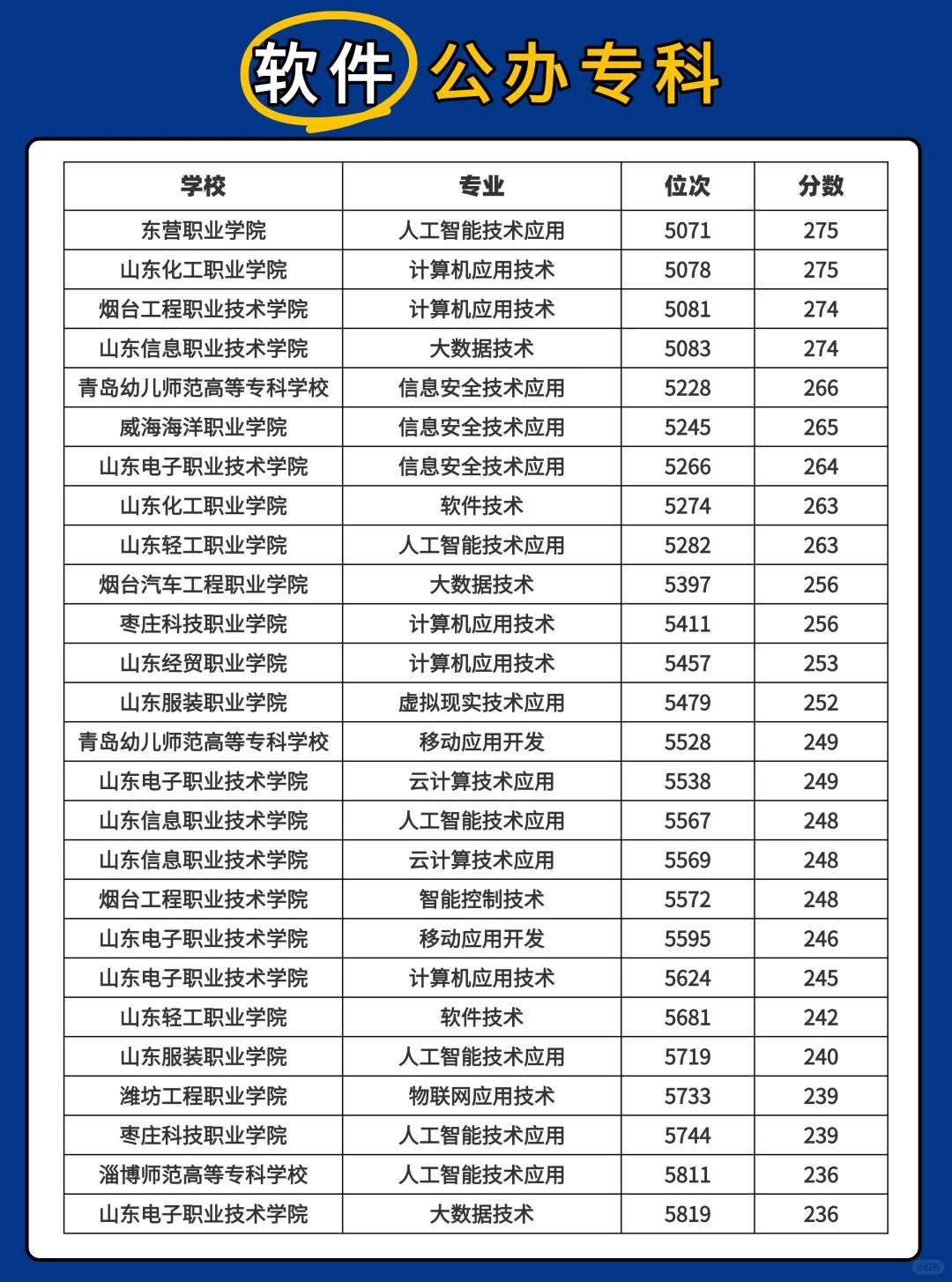 2025山东春考软件大类本专科批次录取最低分