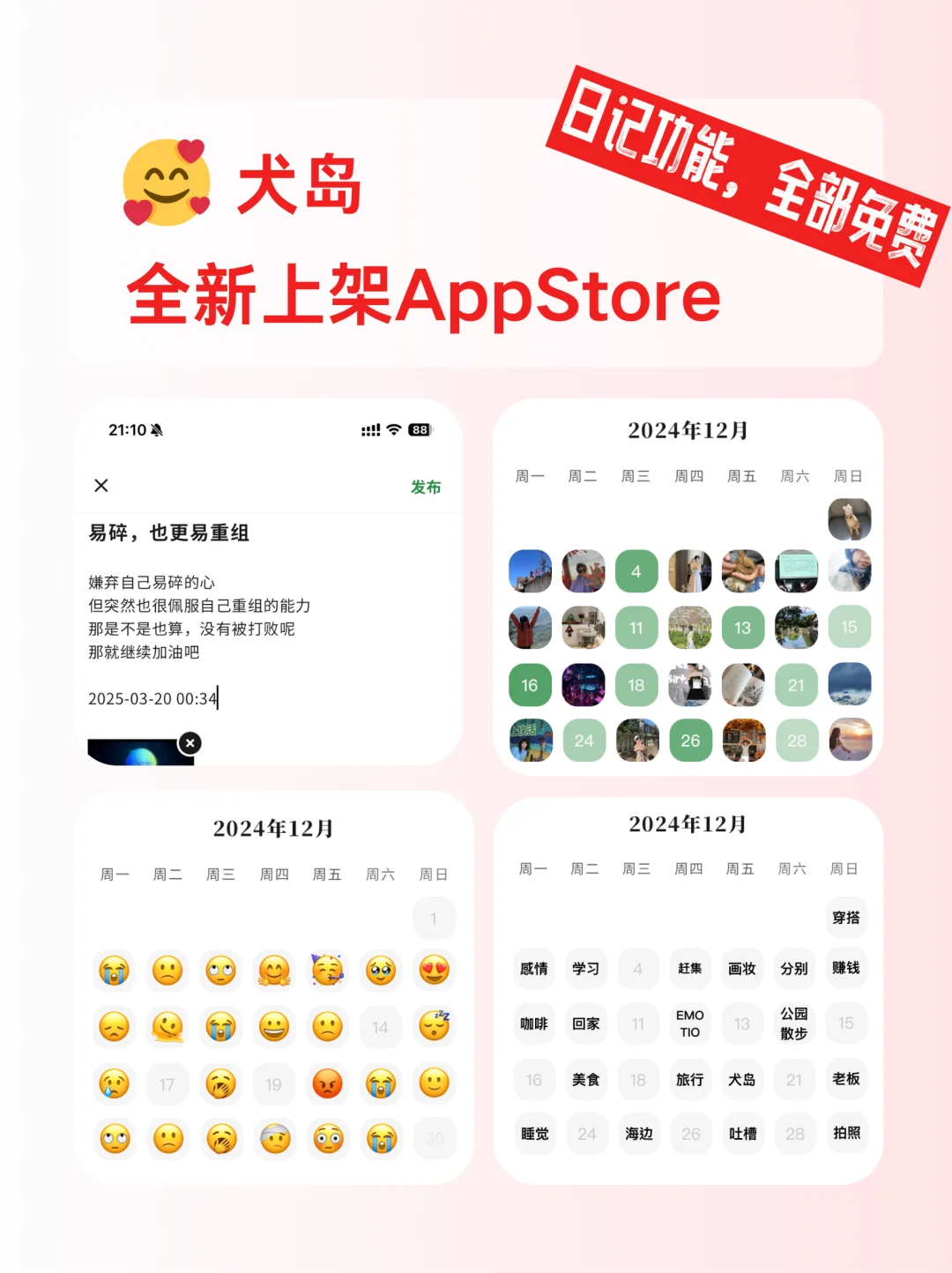 日记功能，全部免费！就为等你来提需~