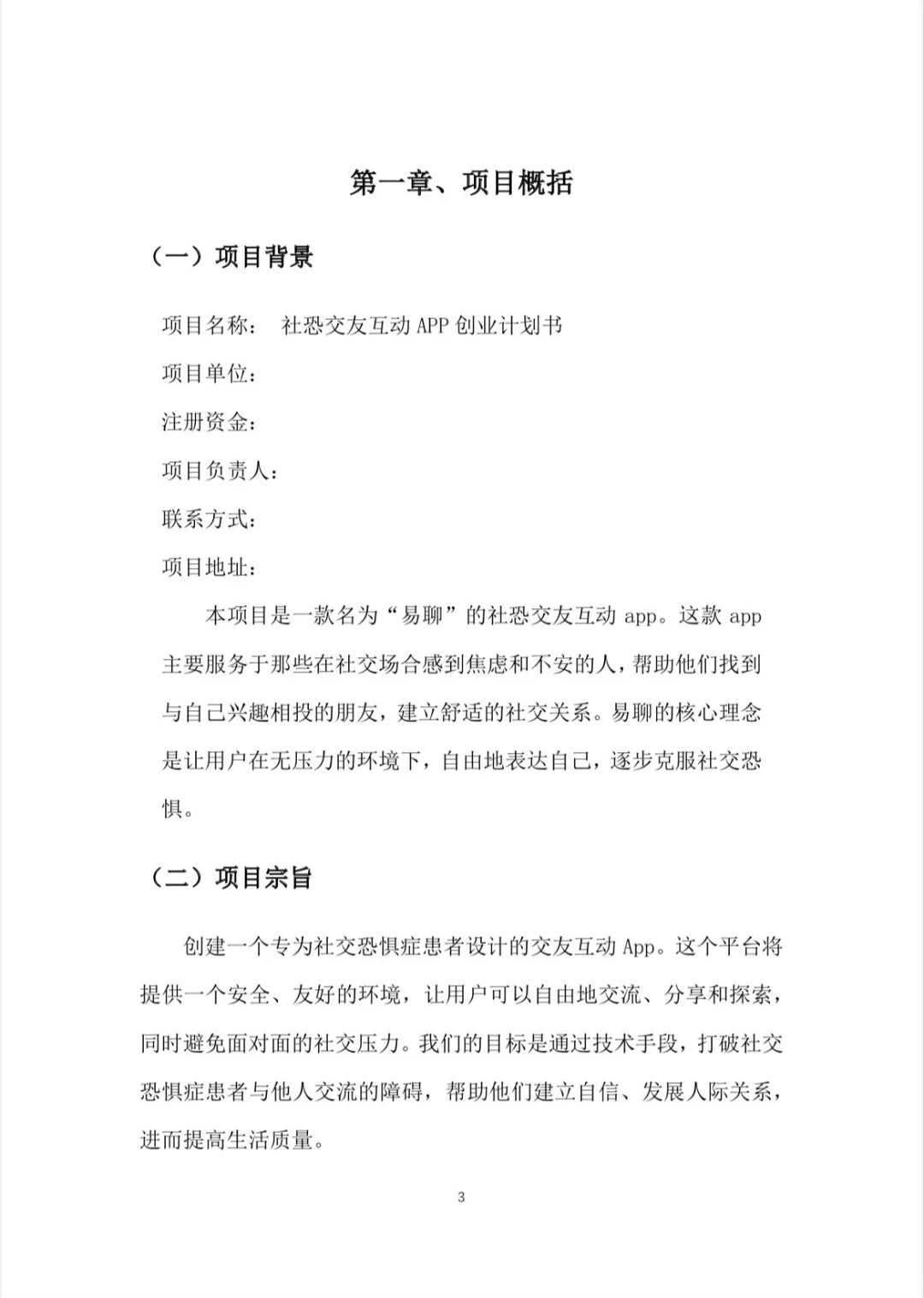 【社恐互动APP】创业计划书word+PPT