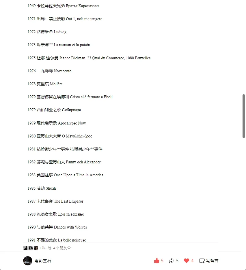 影史五十佳超长时长电影片单合集