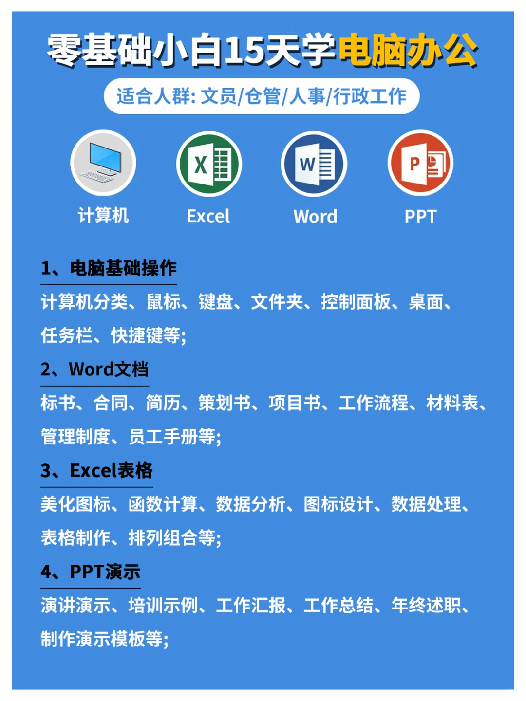 office软件15天能学会吗,能学哪些电脑技巧