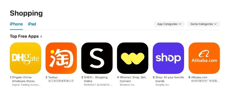 美区苹果应用排名前三均为中国APP