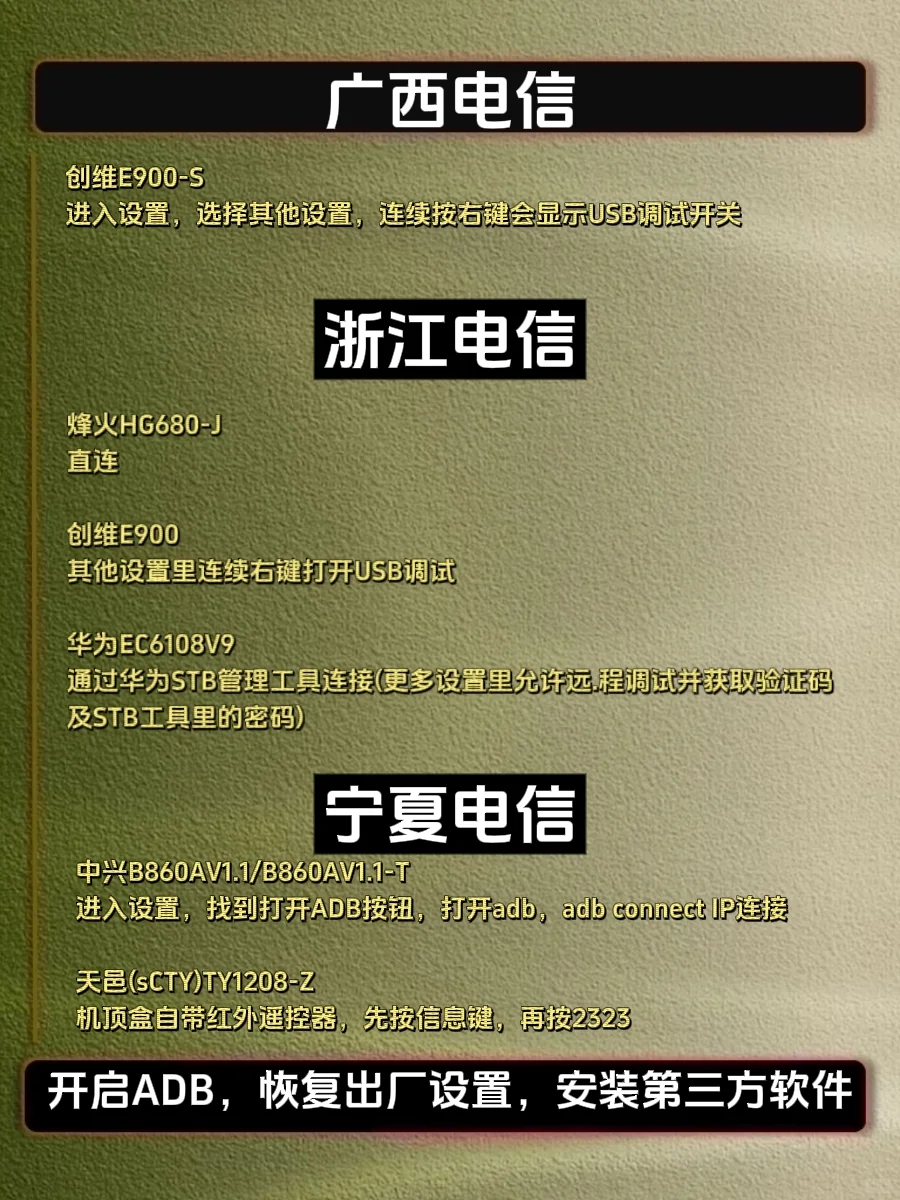 电信机顶盒开启ADB,解锁全部隐藏功能