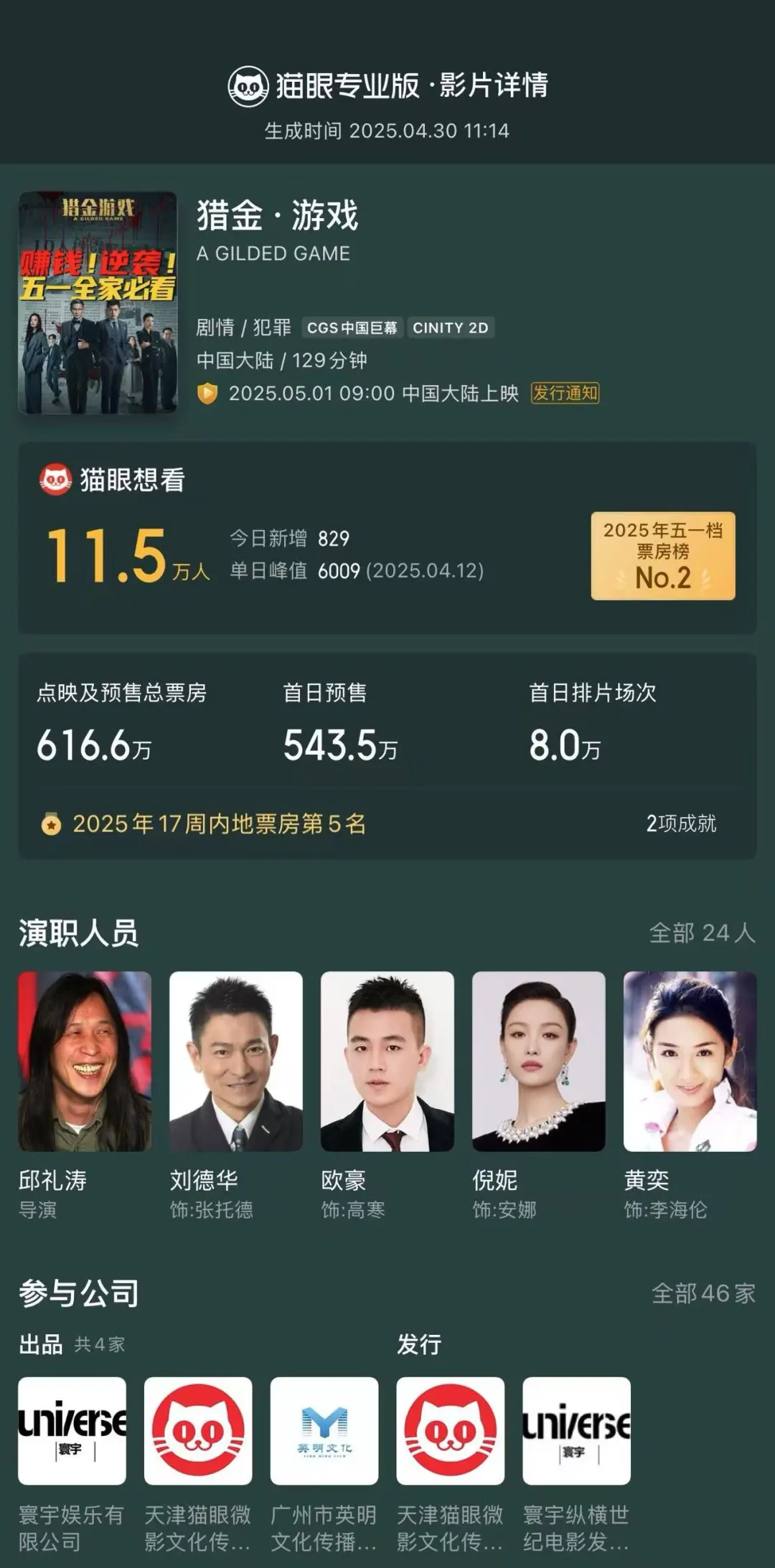 猫猫福利|送《猎金·游戏》电影券