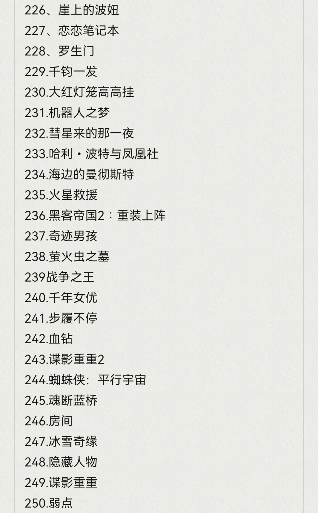 🎬25年豆瓣电影TOP250最新最全榜单✅