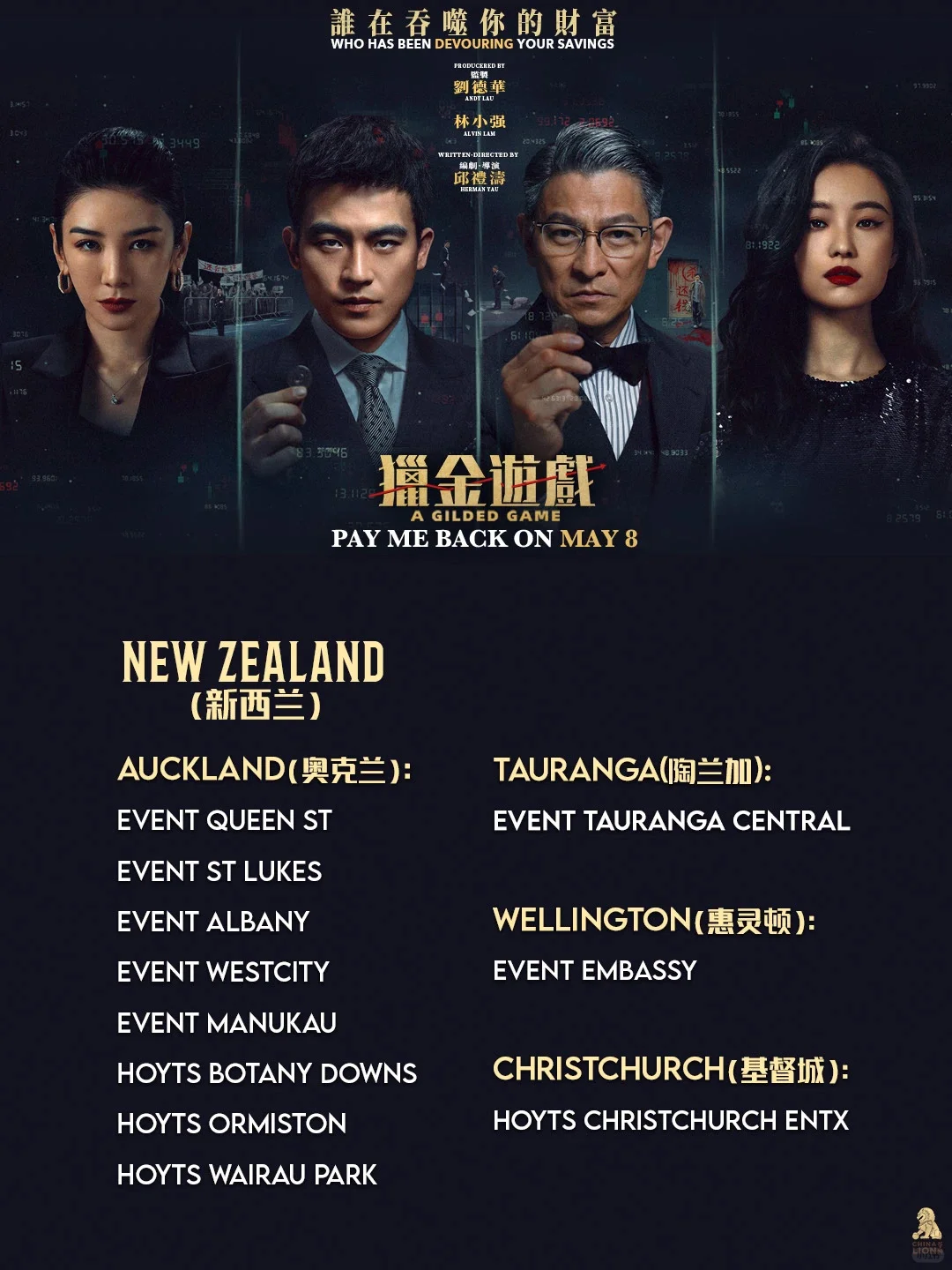 🇦🇺澳新上映!刘德华、欧豪领衔《猎金游戏》🎬