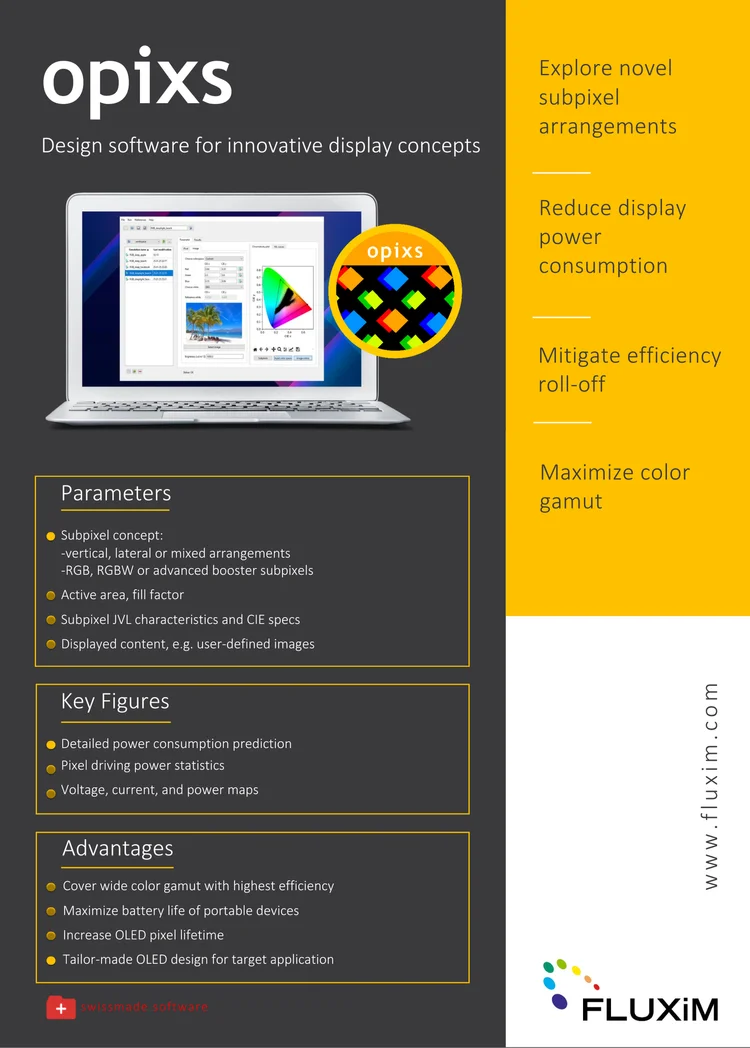 Opixs: Fluxim推出全新显示仿真模拟软件
