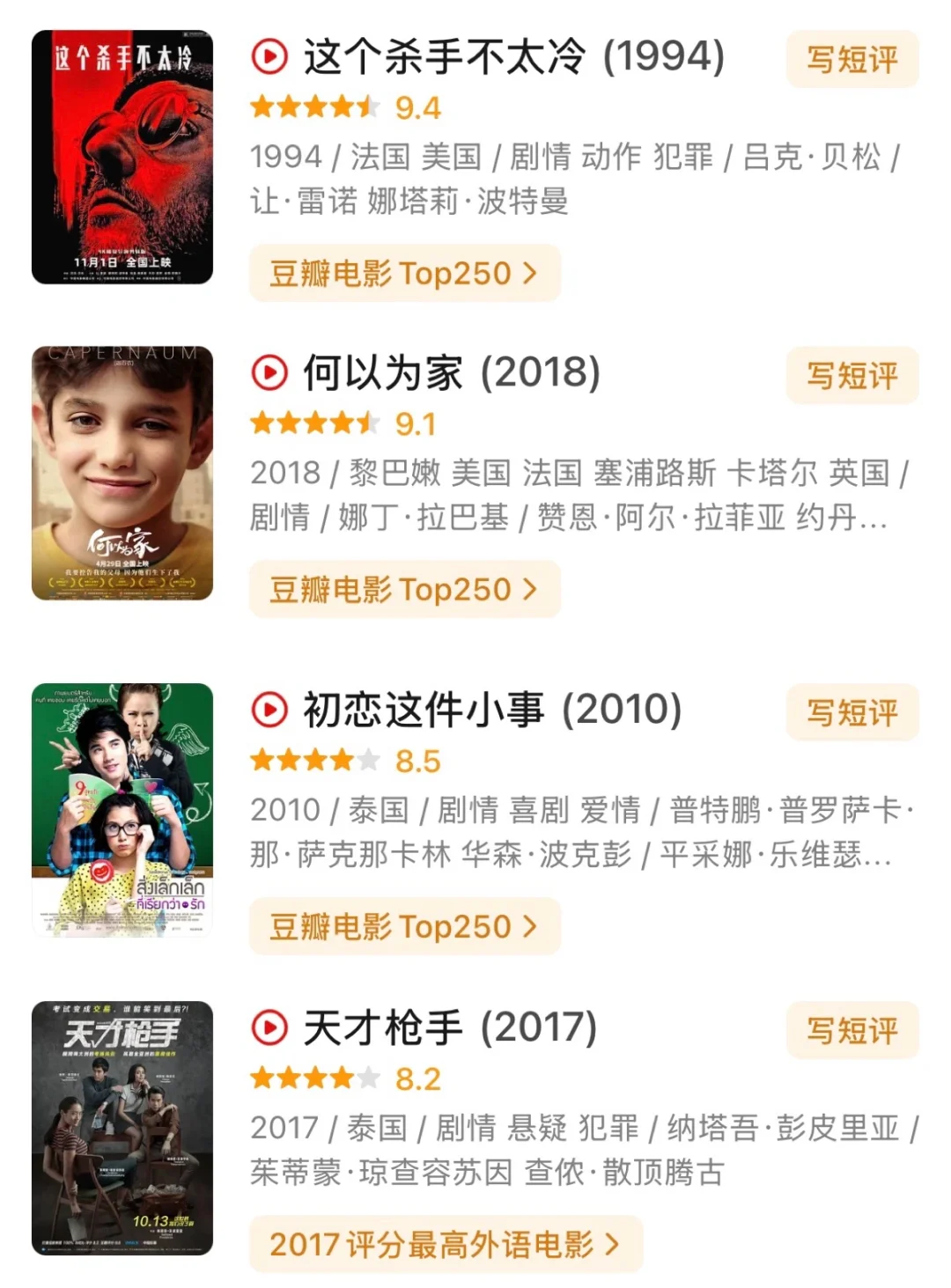 个人喜好电影推荐