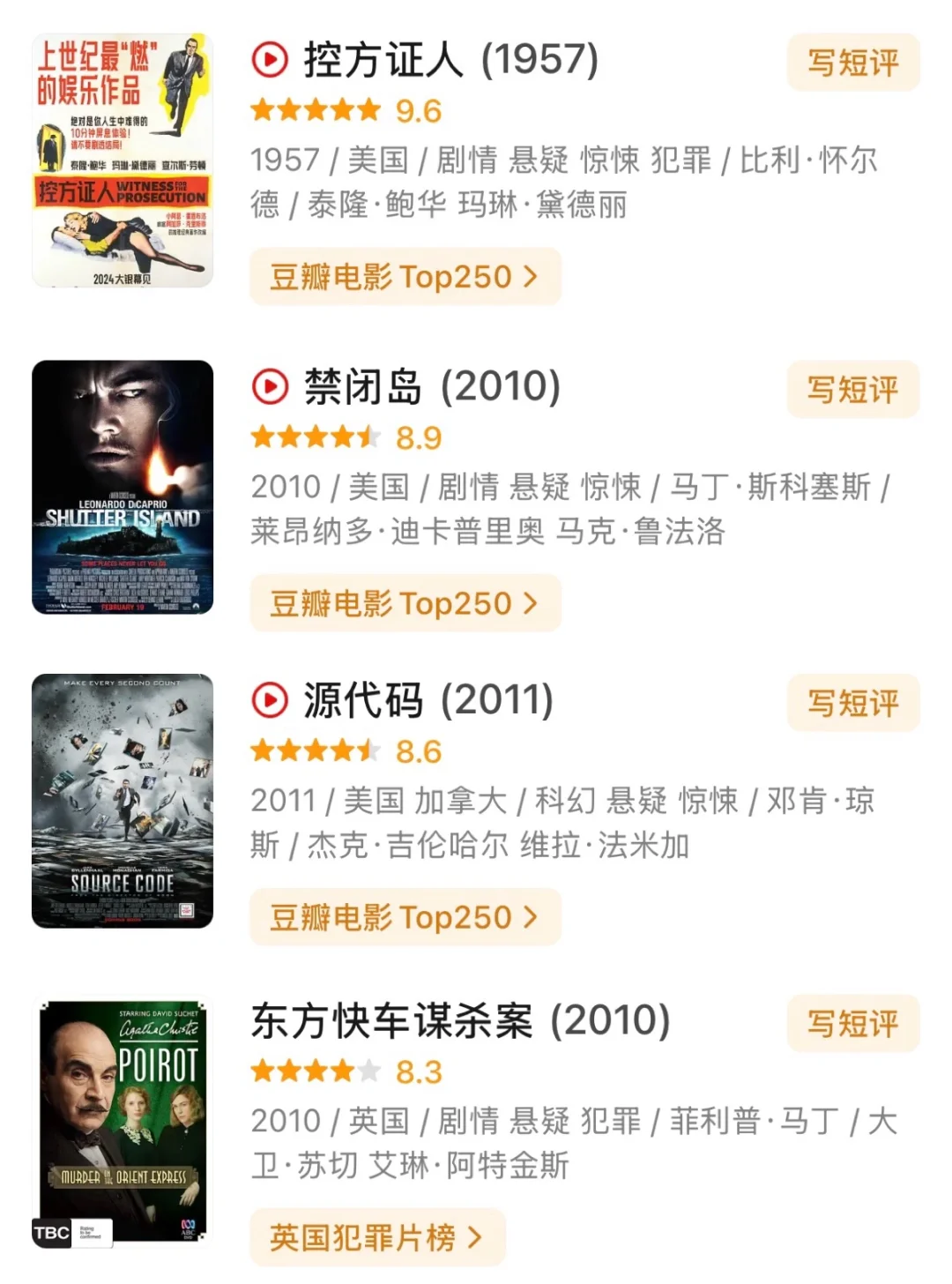 个人喜好电影推荐