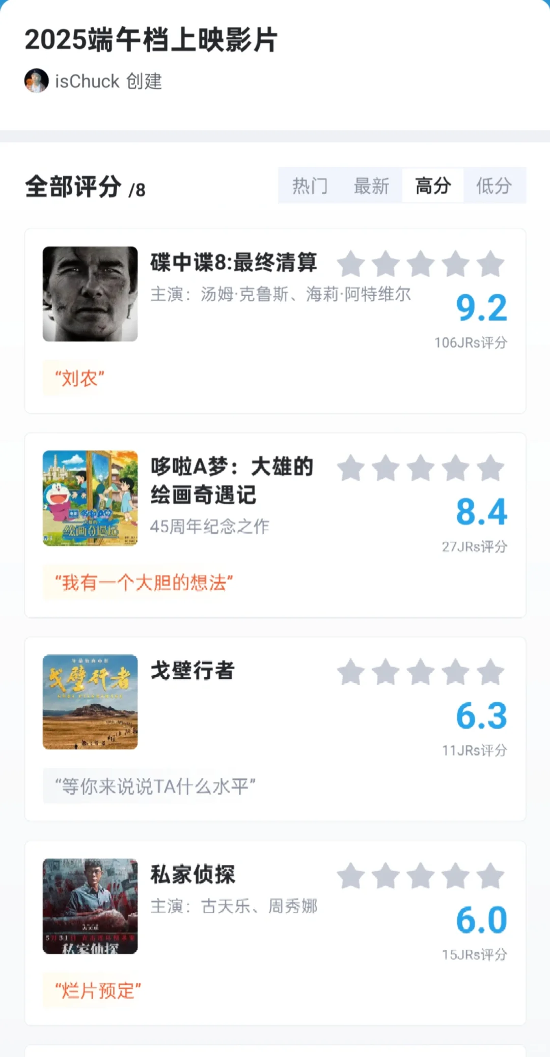 端午节假期上映的新片，感觉……