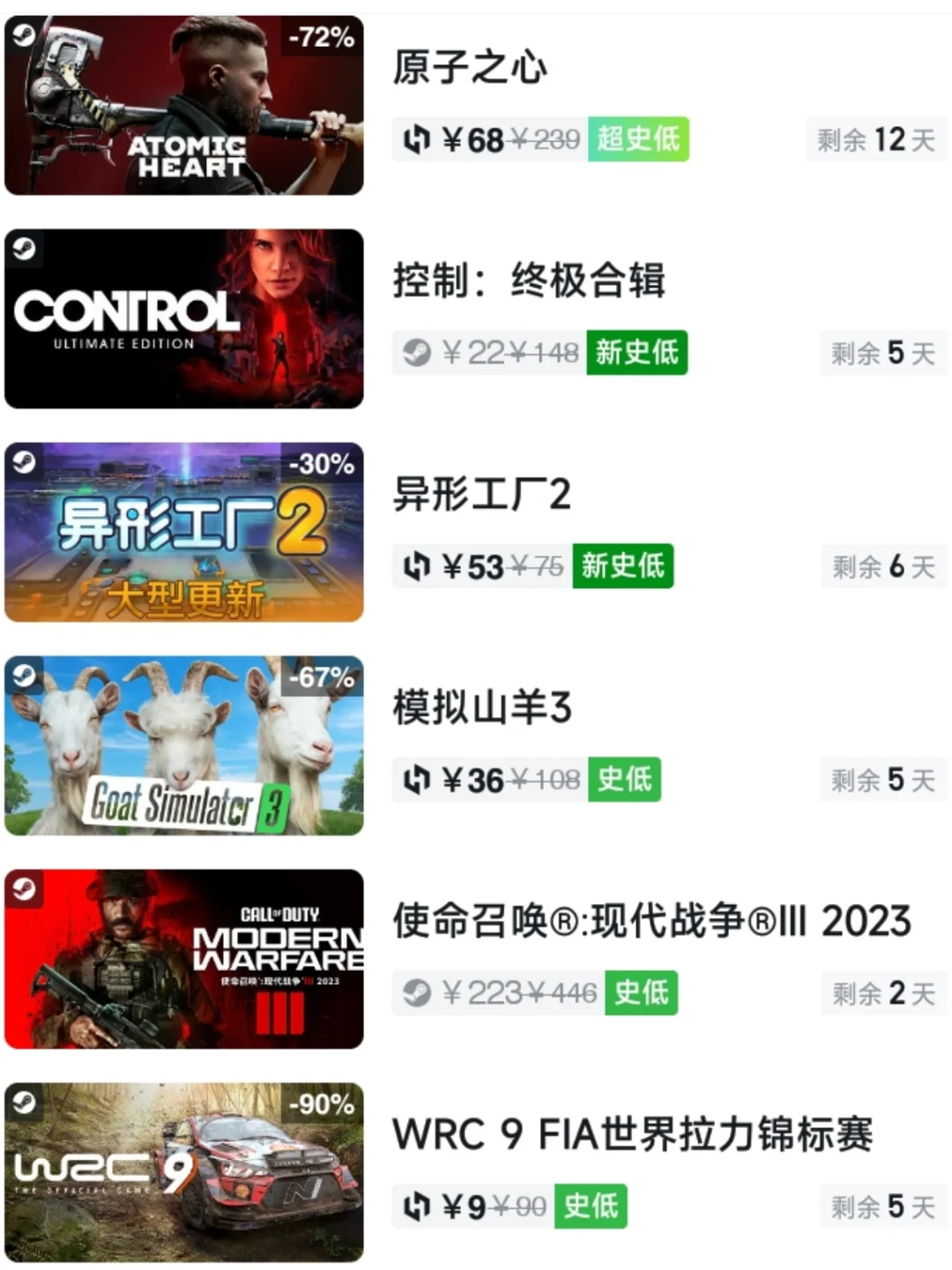 兄弟们，今日游戏史低！6月5日不容错过