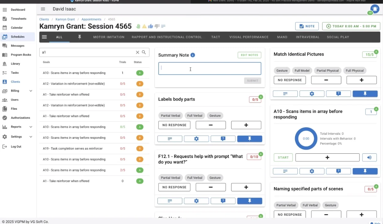 北美ABA软件一键生成 Session Note的VGSoft