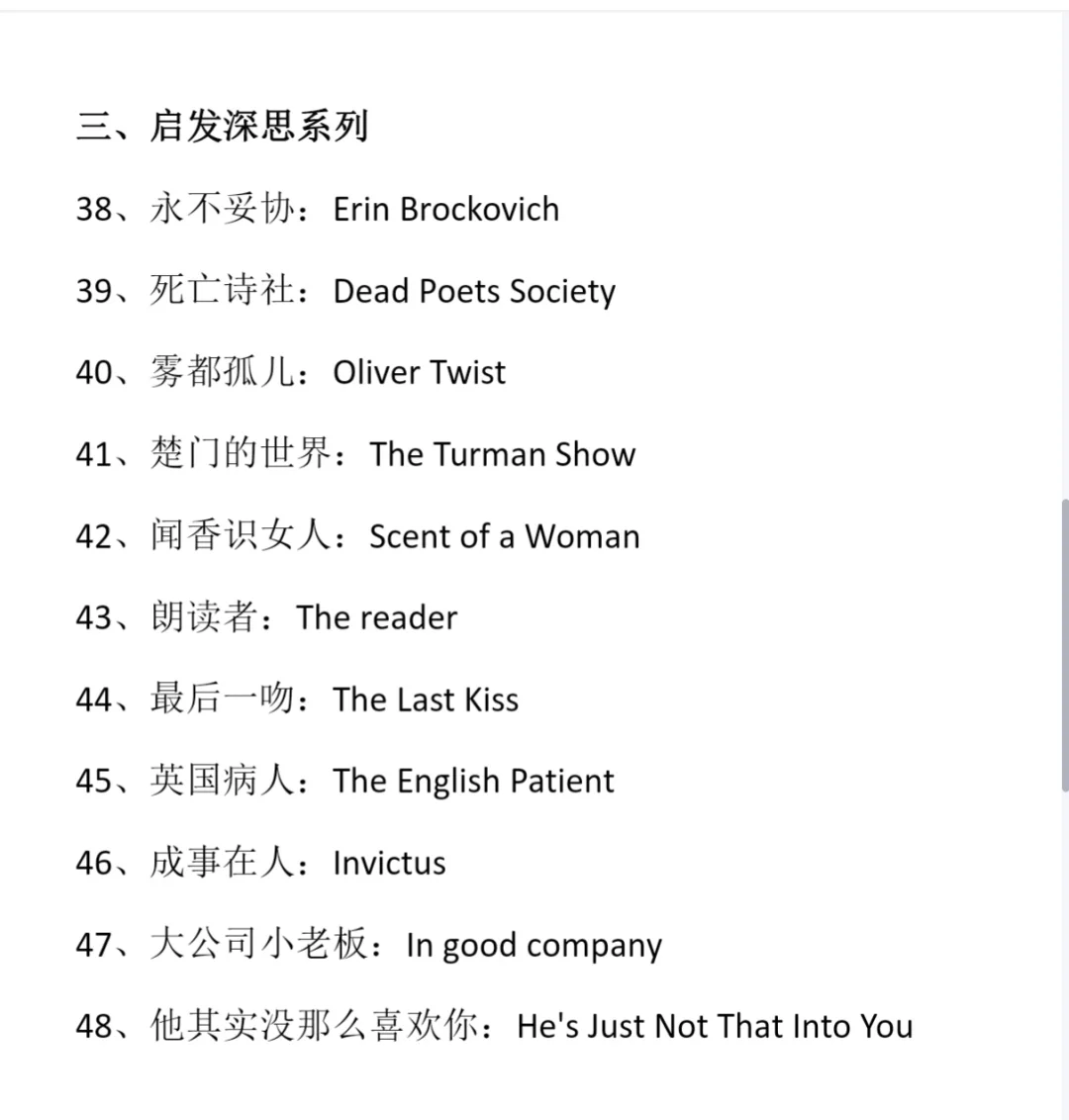 100部纯英文字幕电影清单