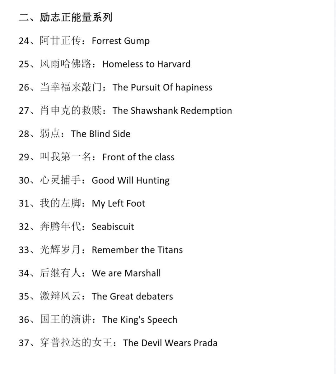 100部纯英文字幕电影清单