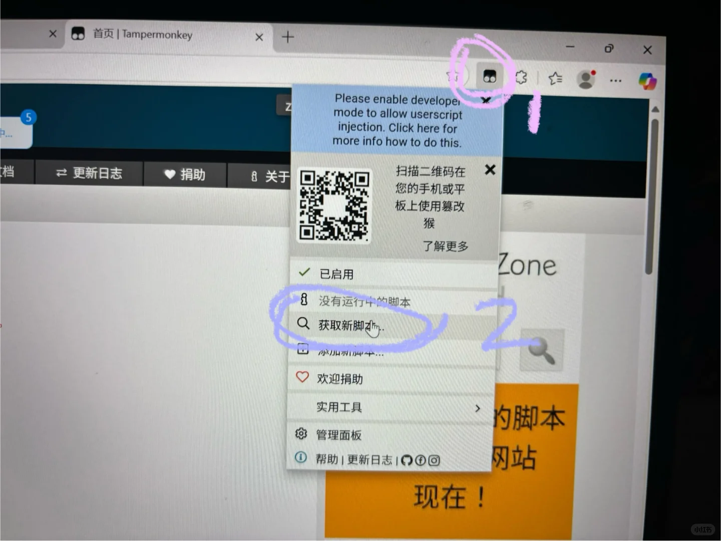 下载油猴打开开发者教程