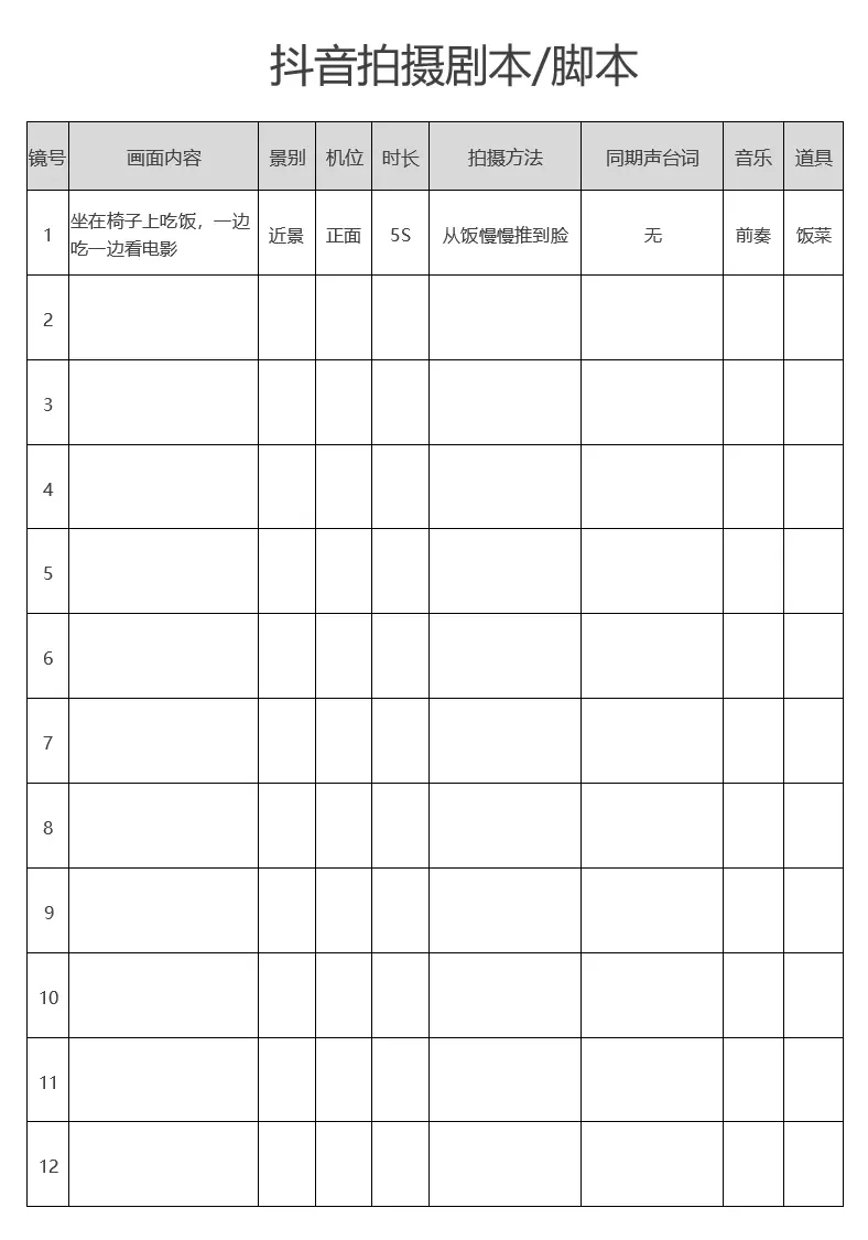 抖音拍摄脚本模版（可套用）