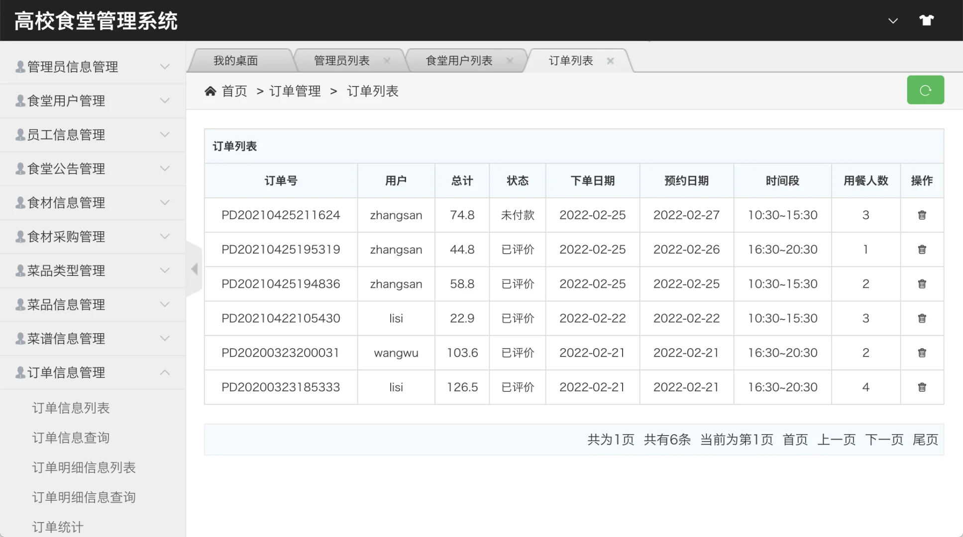 高校食堂管理系统