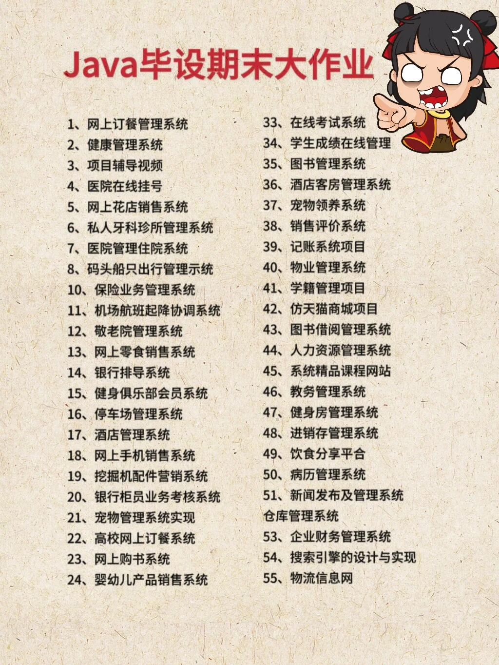 55个java毕设项目（全部No money）