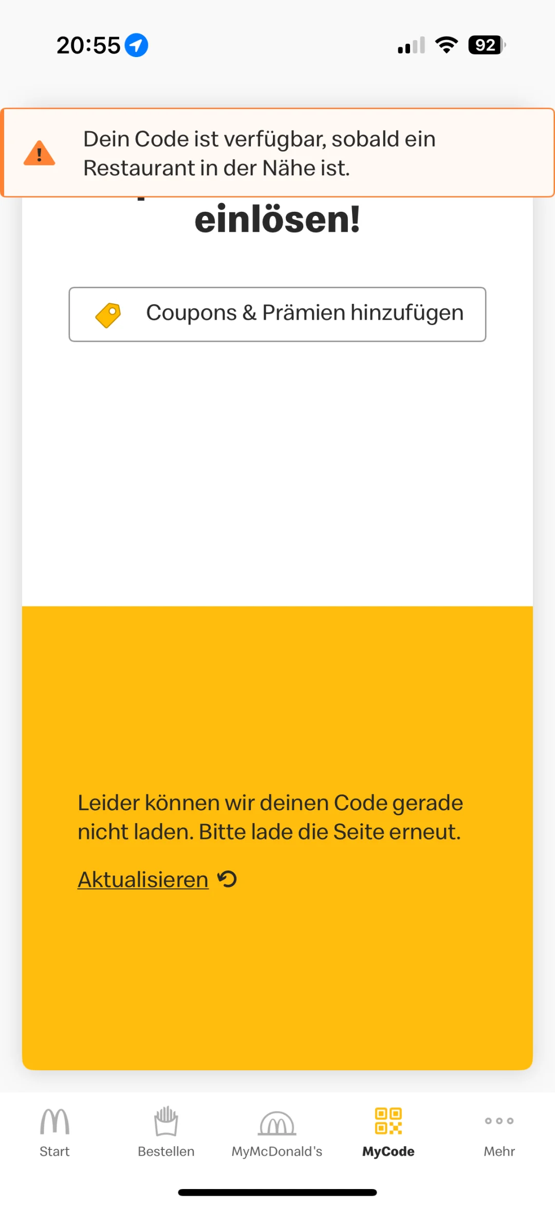 意大利麦当劳app为什么code永远打不开