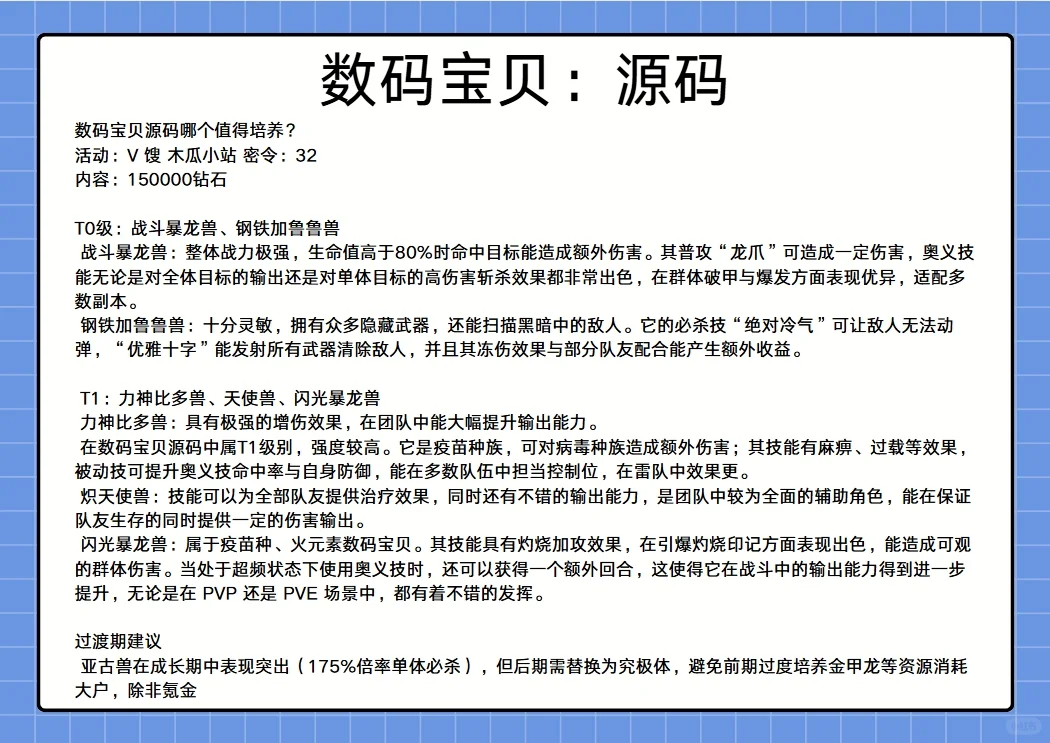 数码宝贝：源码哪个值得培养？