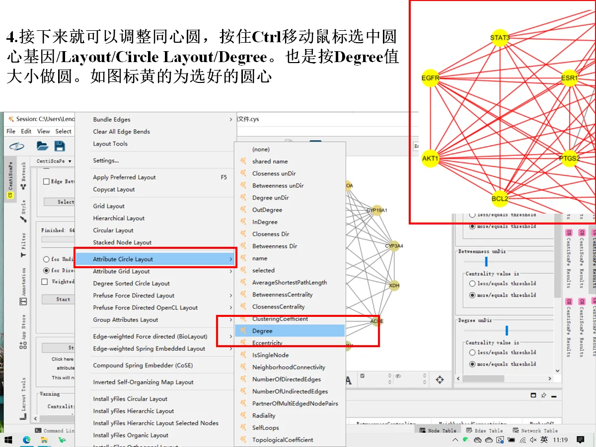 4.4Centiscape插件核心靶基因的筛选