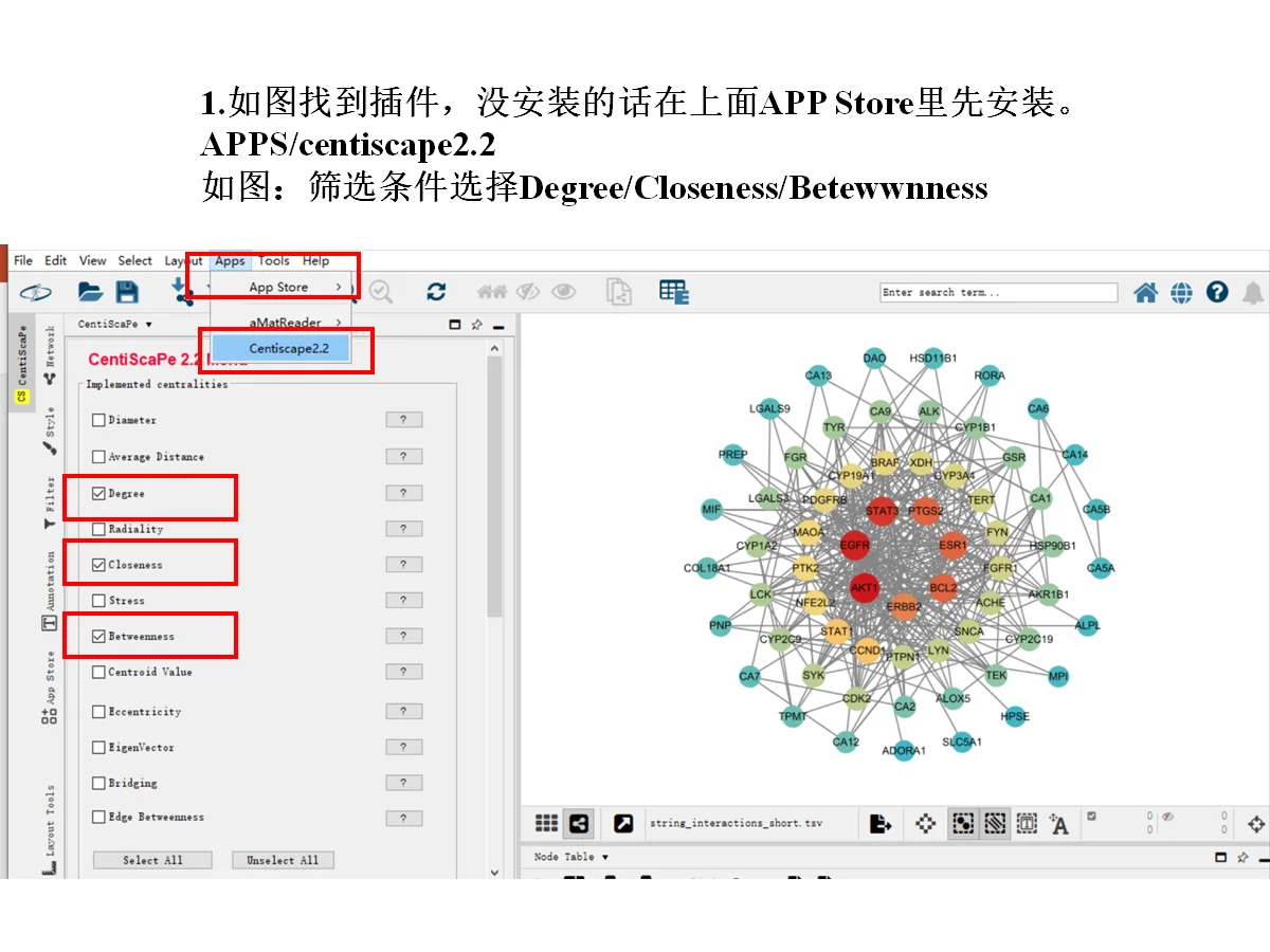 4.4Centiscape插件核心靶基因的筛选