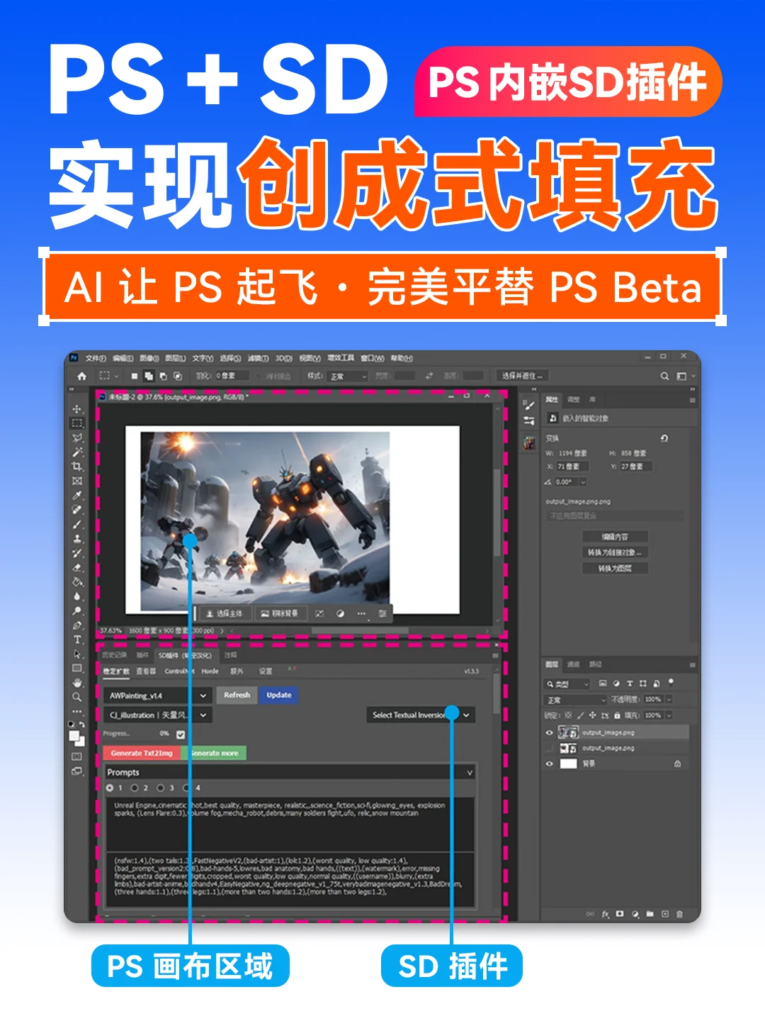 终于找到了🔥平替PS Beta的插件让PS&SD联动